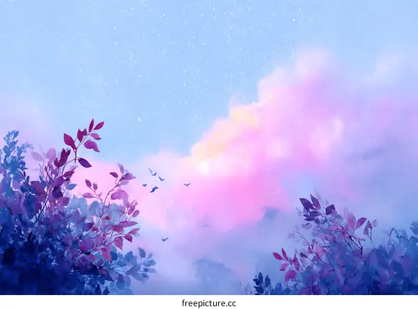 Pastel Watercolor Sky with Leaves