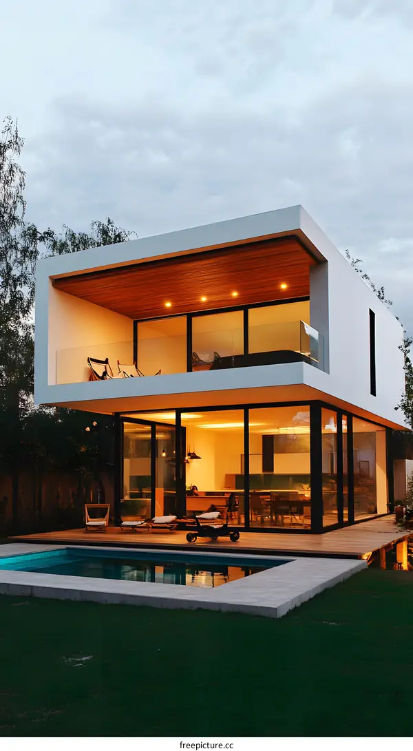 Modern House with Pool and Backyard