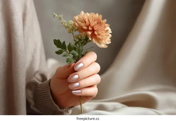Woman Holding a Flower Arrangement with Stylish Nails