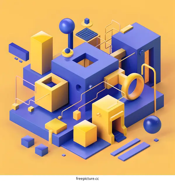 Abstract Geometric Design with Blue and Yellow Shapes