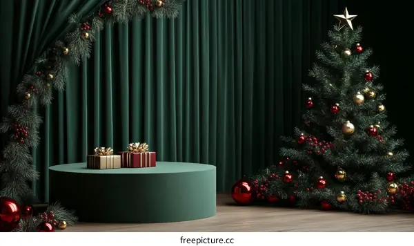 Christmas Scene with Presents and Christmas Tree