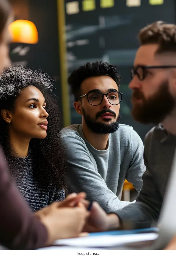 Diverse Team of Professionals Discussing Ideas at Work