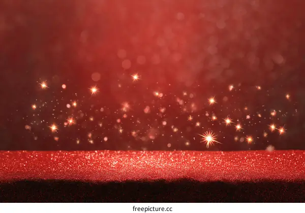 Red Glittering Background with Sparkling Particles