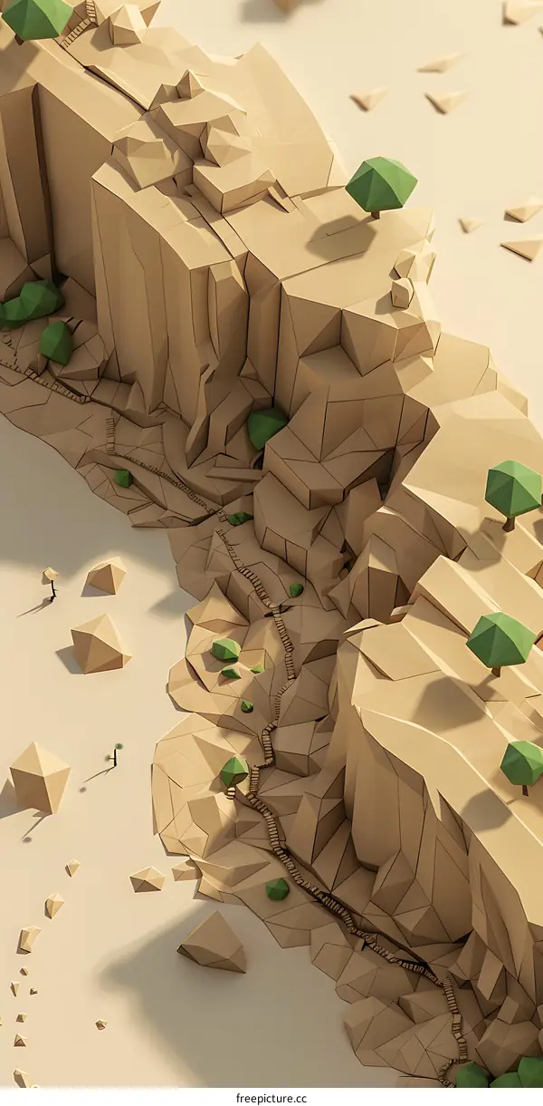 Low Poly 3D Illustration of a Mountain Landscape