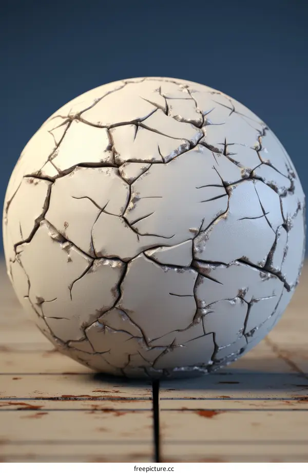 Cracked sphere on a rusty metal surface