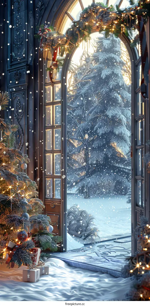 Christmas Eve in a Snow-Covered Forest