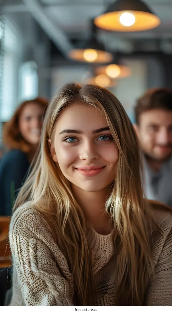 portrait of a young blonde woman smiling at the camera