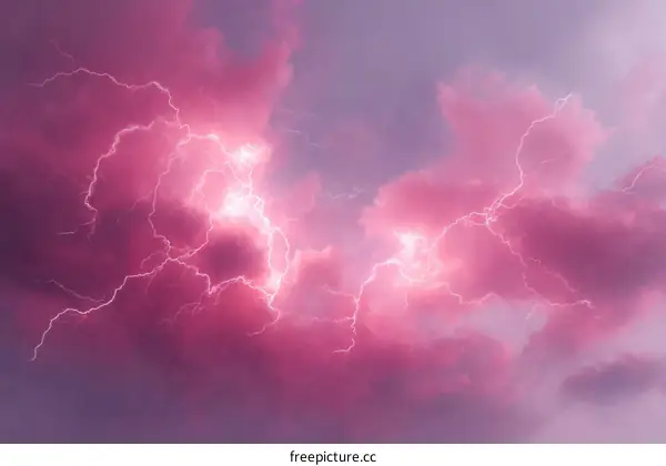 Dramatic Pink Sky with Lightning