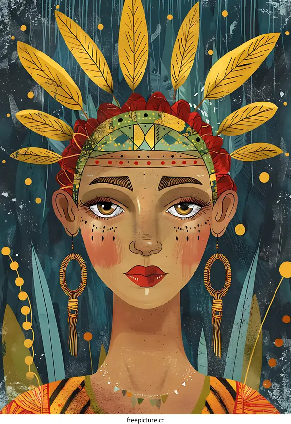 Woman With Feathers Headband Illustration