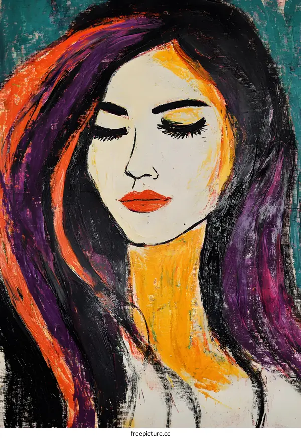 Colorful Portrait of Woman with Eyes Closed