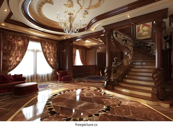 Luxury Interior Design with Grand Staircase and Ornate Details