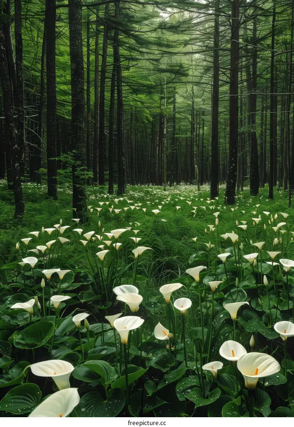 Calla lilies in the forest