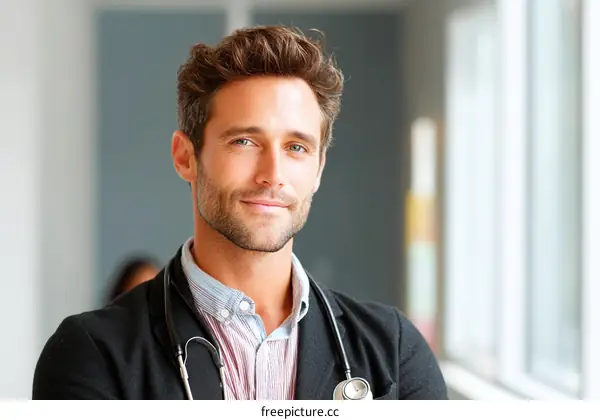 Confident Male Doctor Portrait in Medical Setting