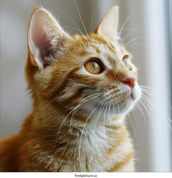 Close Up Of Orange Tabby Cat Looking Up
