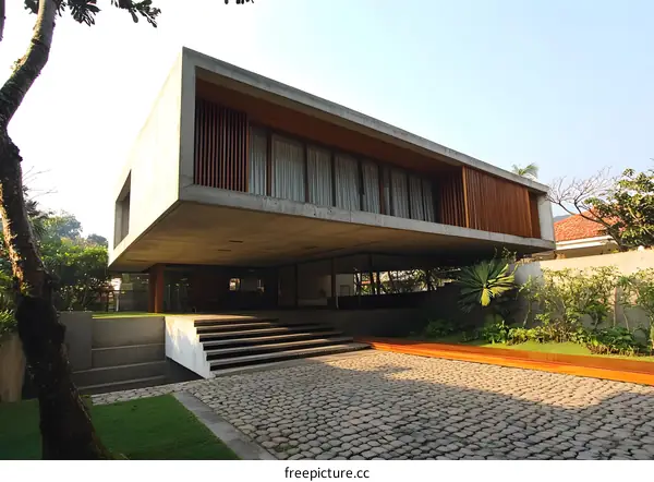 Modern Concrete House With Wooden Accents