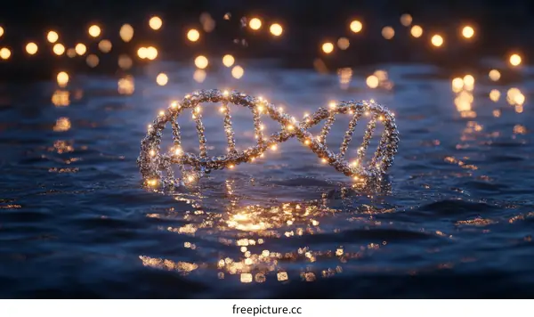 Abstract DNA Double Helix Floating on Water