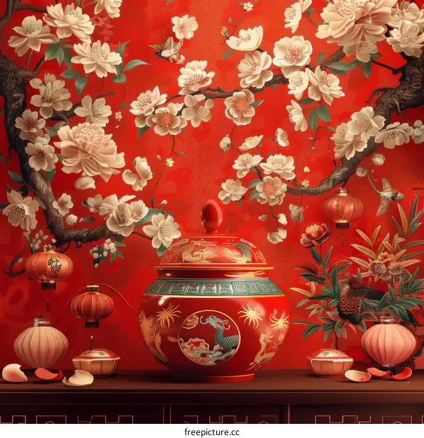 Chinese Porcelain Jar with Phoenix and Dragon Design