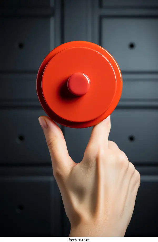 Red Button in Hand: Minimalist Design