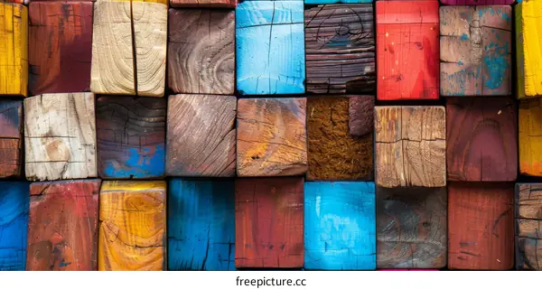 Colorful Wooden Block Texture Background