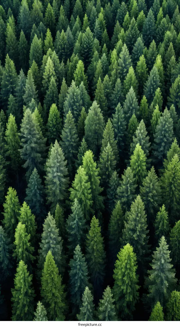 An aerial view of a coniferous forest