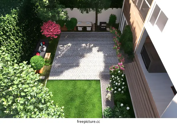 Modern Backyard Patio Design with Stone Pavers