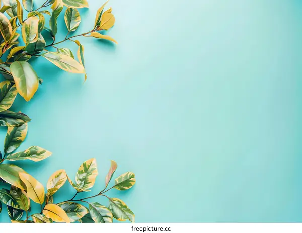 Green Leaves on a Blue Background