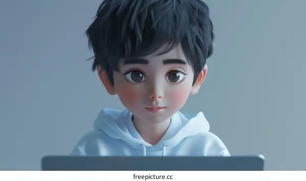 Smiling Boy Using Laptop: Education and Technology