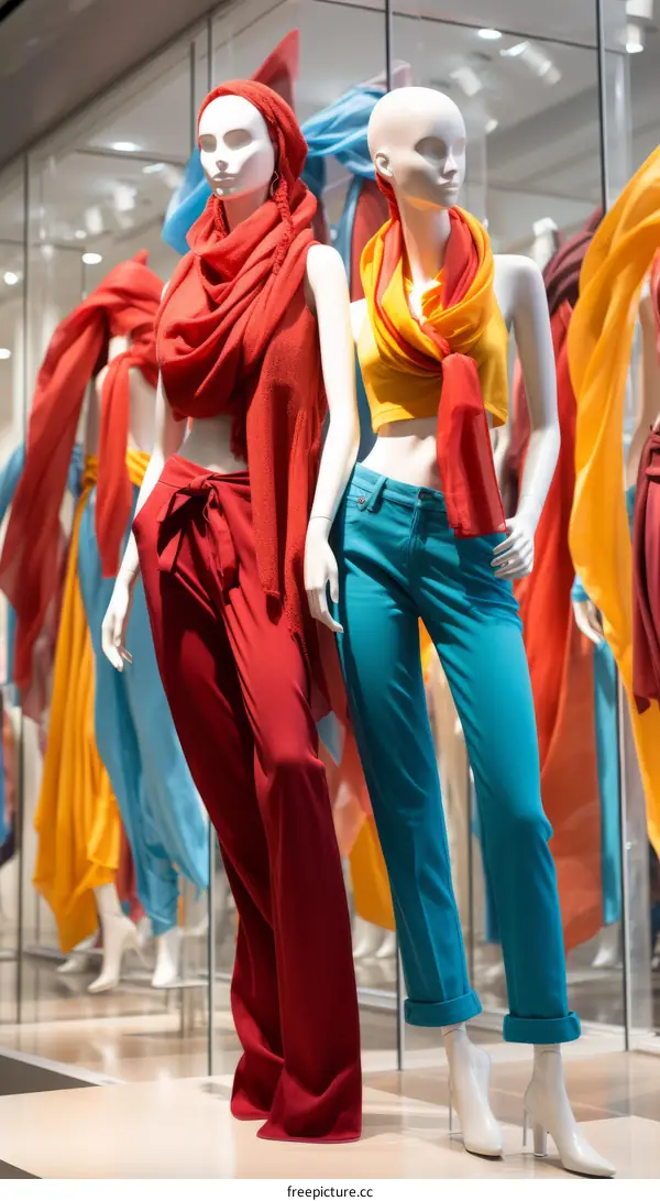 Fashion Mannequins Displaying Clothing in a Store Window