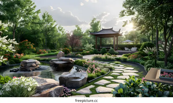 Chinese style garden landscape design renderings