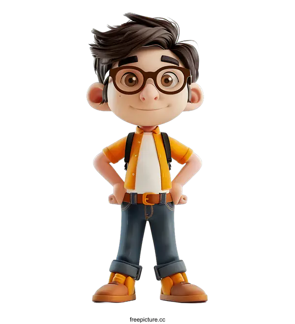 [Transparent Background PNG]Confident Cartoon Boy Ready for School