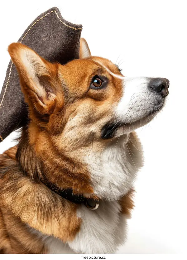 Adorable Pembroke Welsh Corgi Posing with a Pirate Hat