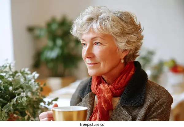 Thoughtful Senior Woman Enjoying a Warm Drink