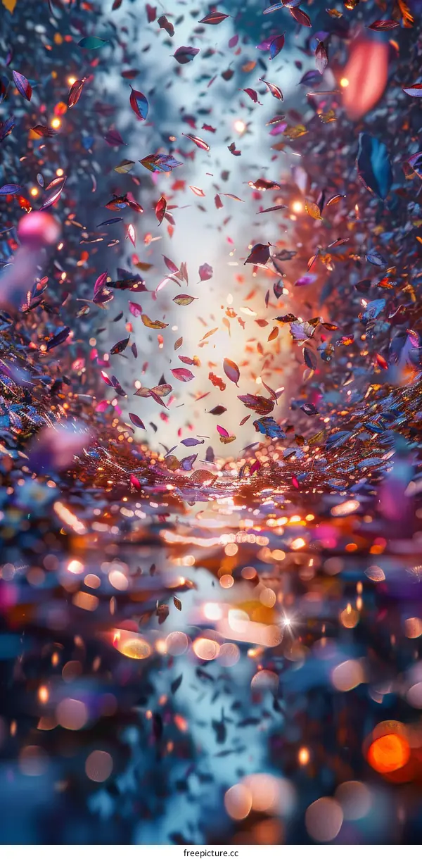 Colorful Autumn Leaves Falling on a Wet City Street with Bokeh Lights