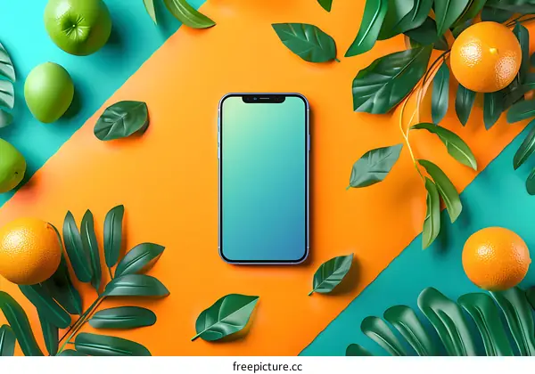 Smartphone Mockup with Green and Orange Fruit