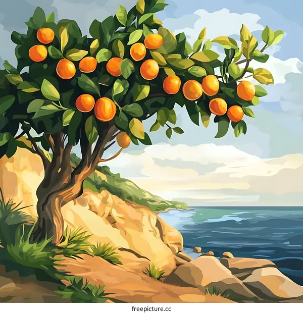 Orange Tree on a Cliff with Ocean View