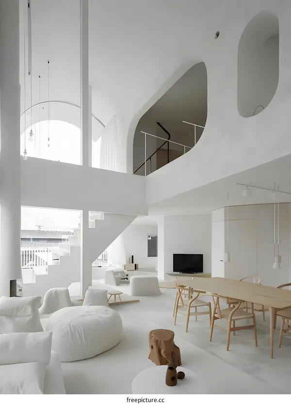 Modern White Interior Design with Curved Walls