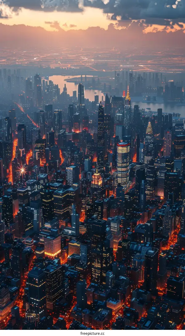 Aerial View of a Futuristic City at Night