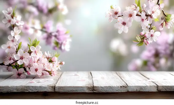 Spring Blossoms on a Wooden Tabletop