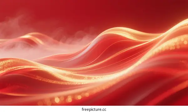 Dynamic Red Wavy Background with Glowing Lines and Sparkles