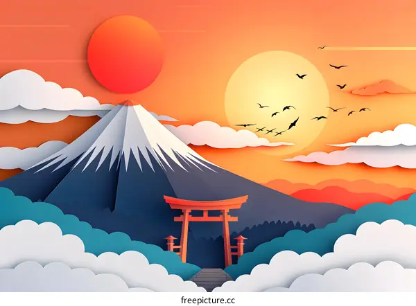 Paper Cut Style Mount Fuji