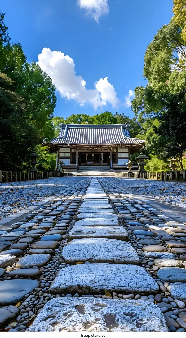 Stone Path Leading to Japanese Temple