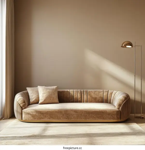 Modern Beige Living Room Sofa with Gold Accents