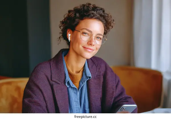 Woman in Purple Coat Holding Smartphone