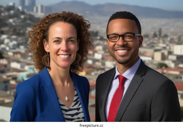 A man and a woman of African-American descent are smiling at the camera.
