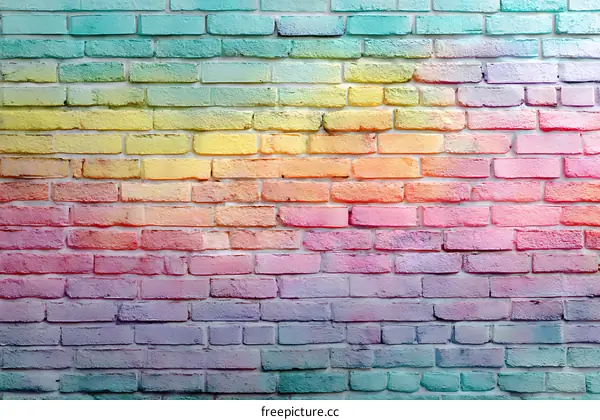 Rainbow Painted Brick Wall Background