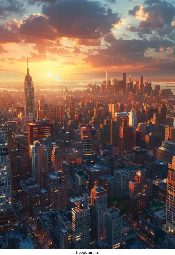 New York City Skyline Sunset View