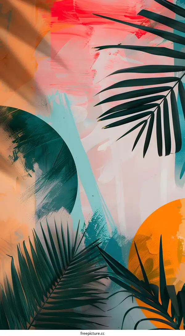 Abstract Tropical Palm Leaves Painting with Sun