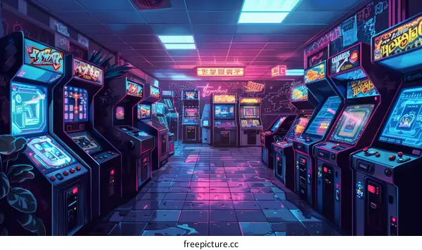 arcade interior 80s retrowave