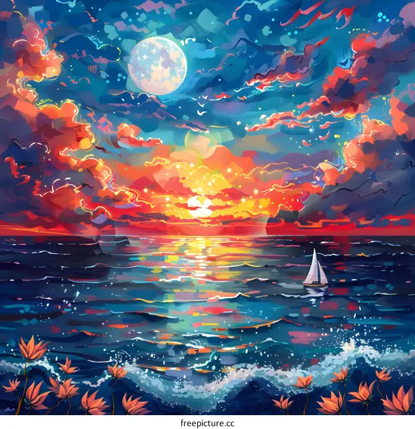 The Moon Rising over the Sea