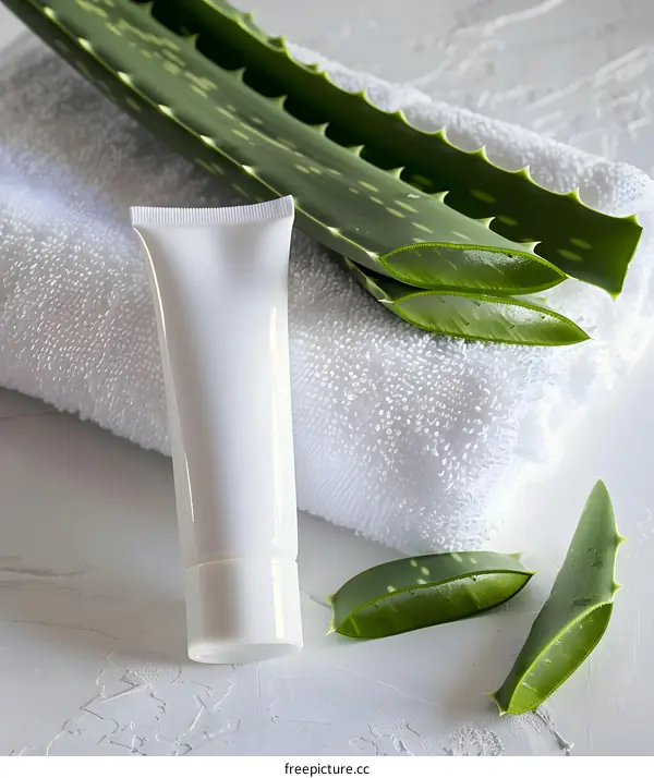 Aloe Vera Cream Tube On White Towel
